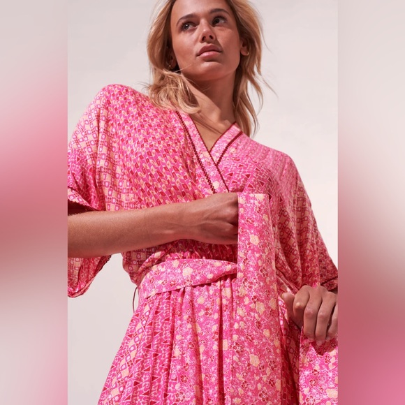 POUPETTE ST. BARTH - LONG DRESS ADHA - PINK BATIK STRIPE Small - Picture 3 of 6